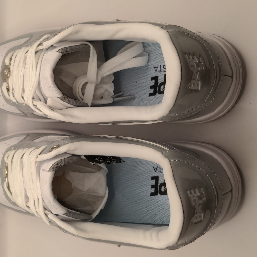 New A Bathing Ape Bapesta Men's Sneakers Light Grey Sz 12 - Picture 9 of 13